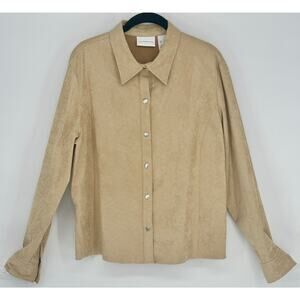 Liz Claiborne Tan Faux Suede Snap Front Shirt Jacket Size XL